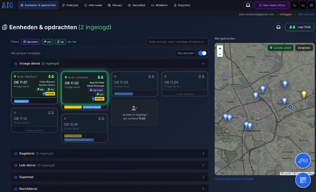 Dashboardweergave van AIO met operationele modules