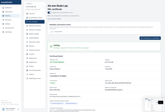 SSL-certificaat: geldigheid, uitgever en technische details.